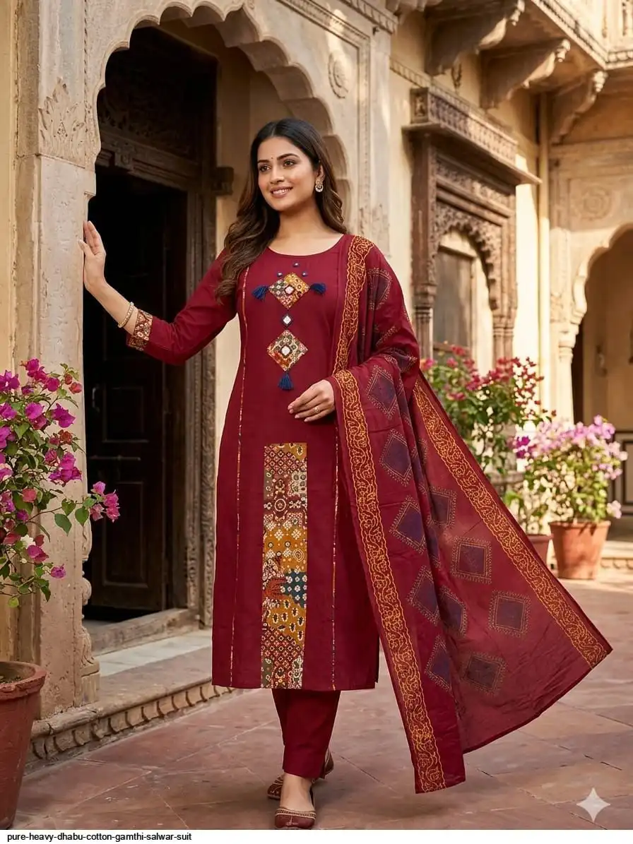 PURE HEAVY DHABU COTTON GAMTHI SALWAR SUIT 107