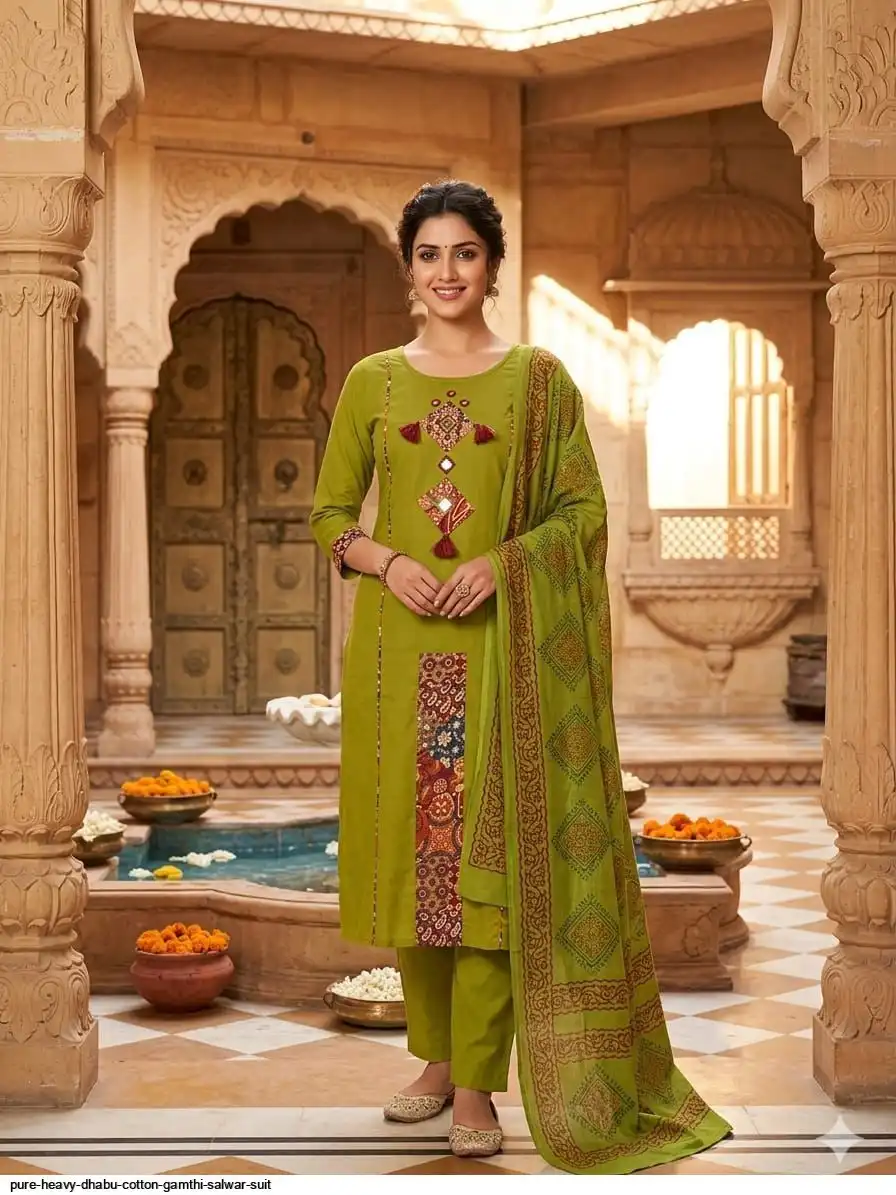 PURE HEAVY DHABU COTTON GAMTHI SALWAR SUIT 106