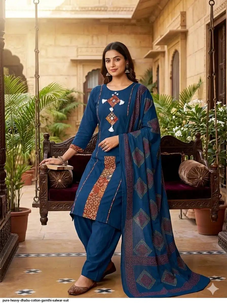 PURE HEAVY DHABU COTTON GAMTHI SALWAR SUIT 108