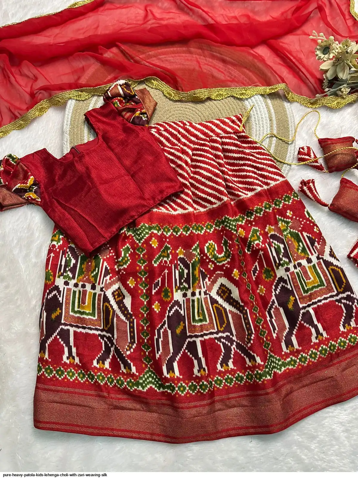 PURE HEAVY PATOLA KIDS LEHENGA CHOLI WITH ZARI WEAVING SILK A