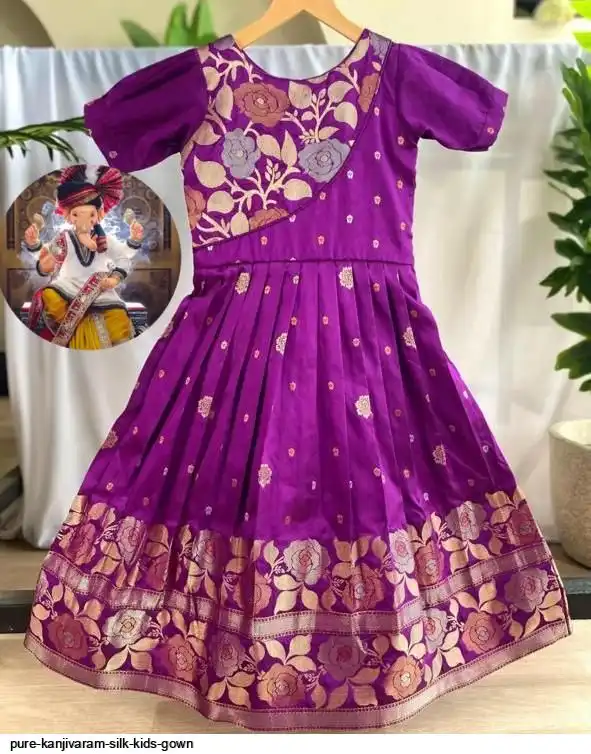 PURE KANJIVARAM SILK KIDS GOWN C