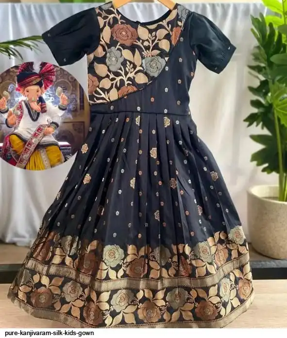 PURE KANJIVARAM SILK KIDS GOWN E