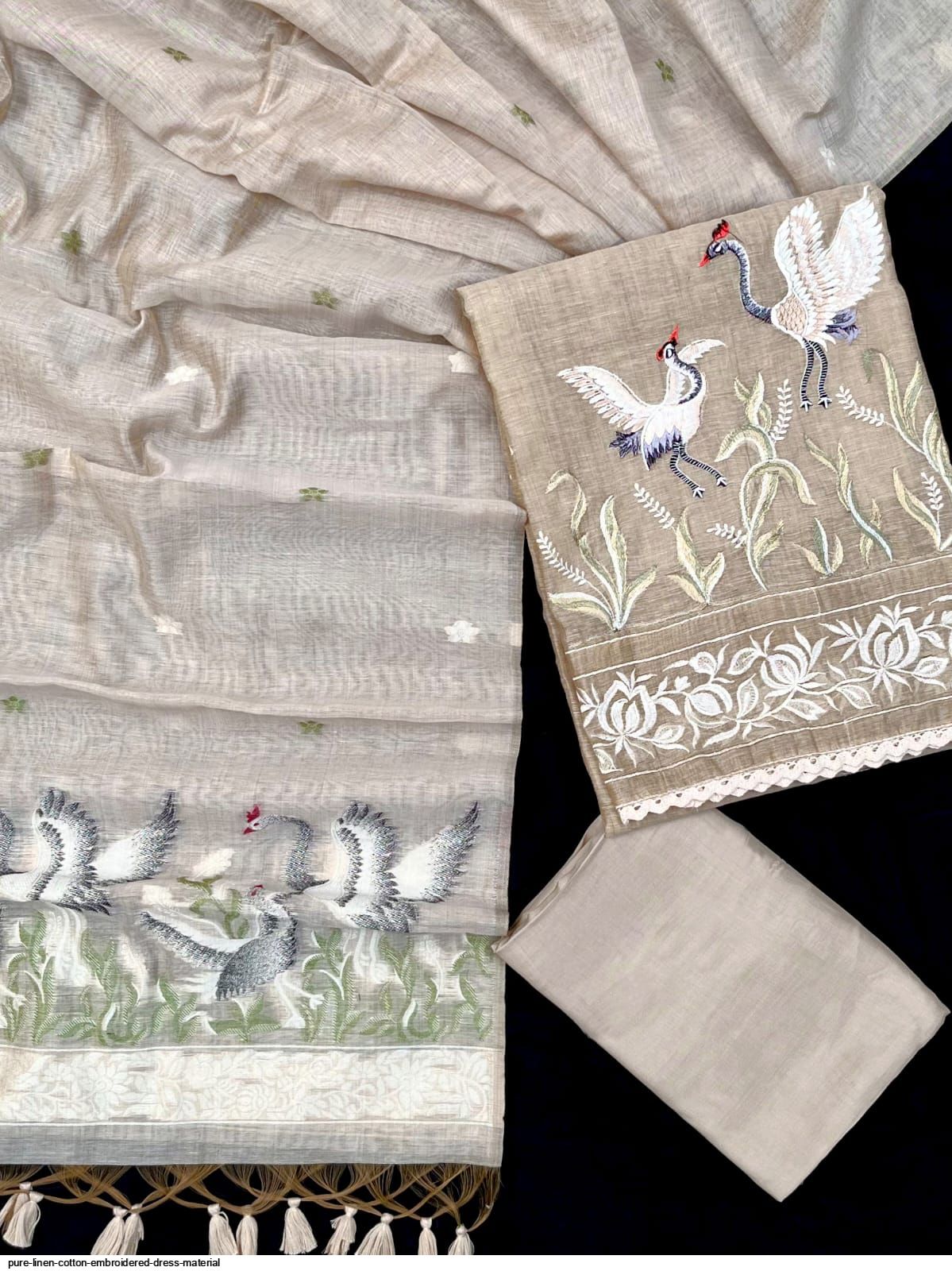 linen cotton dress material Rust Brown Hand-Painted Kalamkari Pure Linen Cotton Dress Material