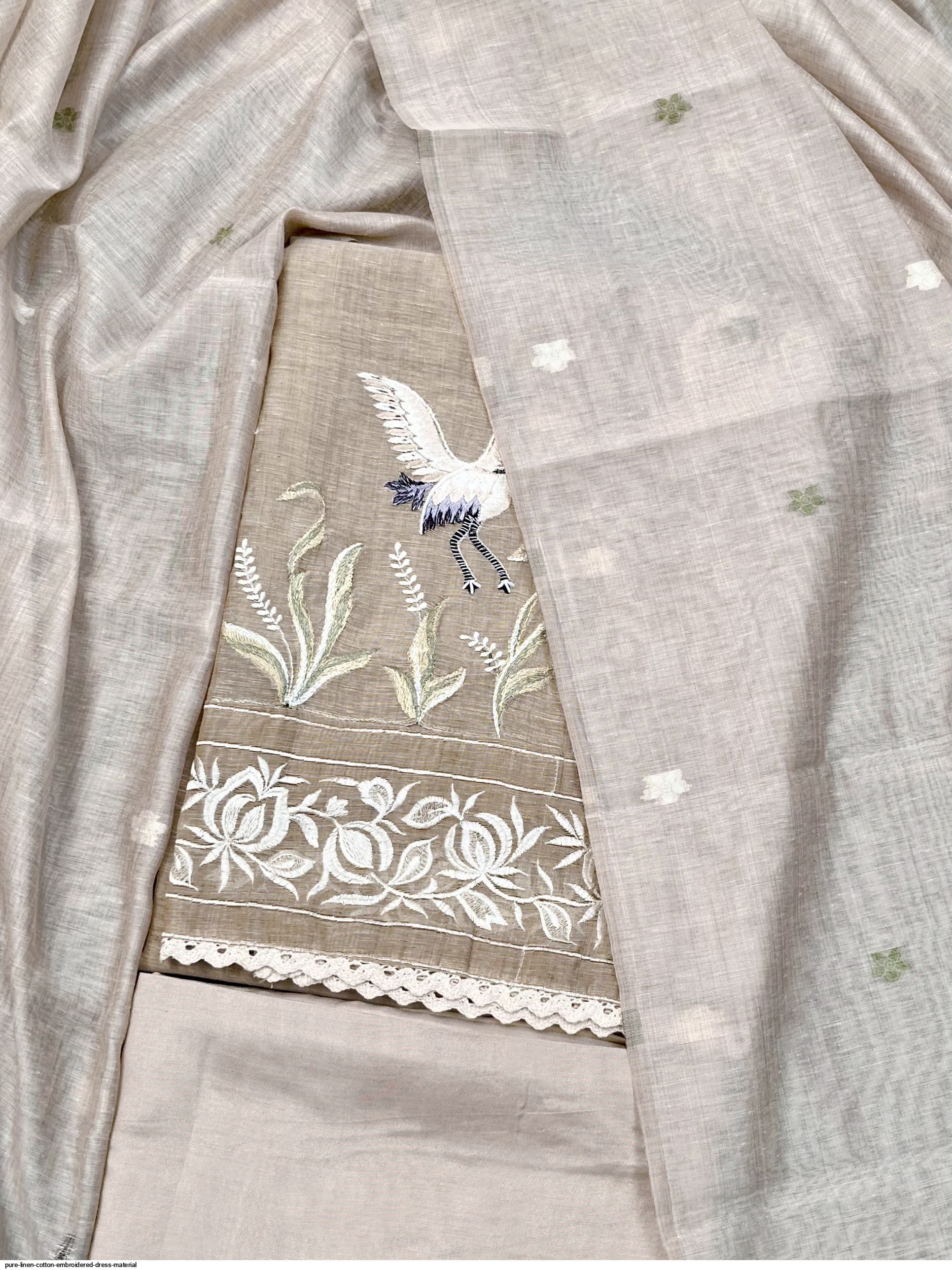 PURE LINEN COTTON EMBROIDERED DRESS MATERIAL