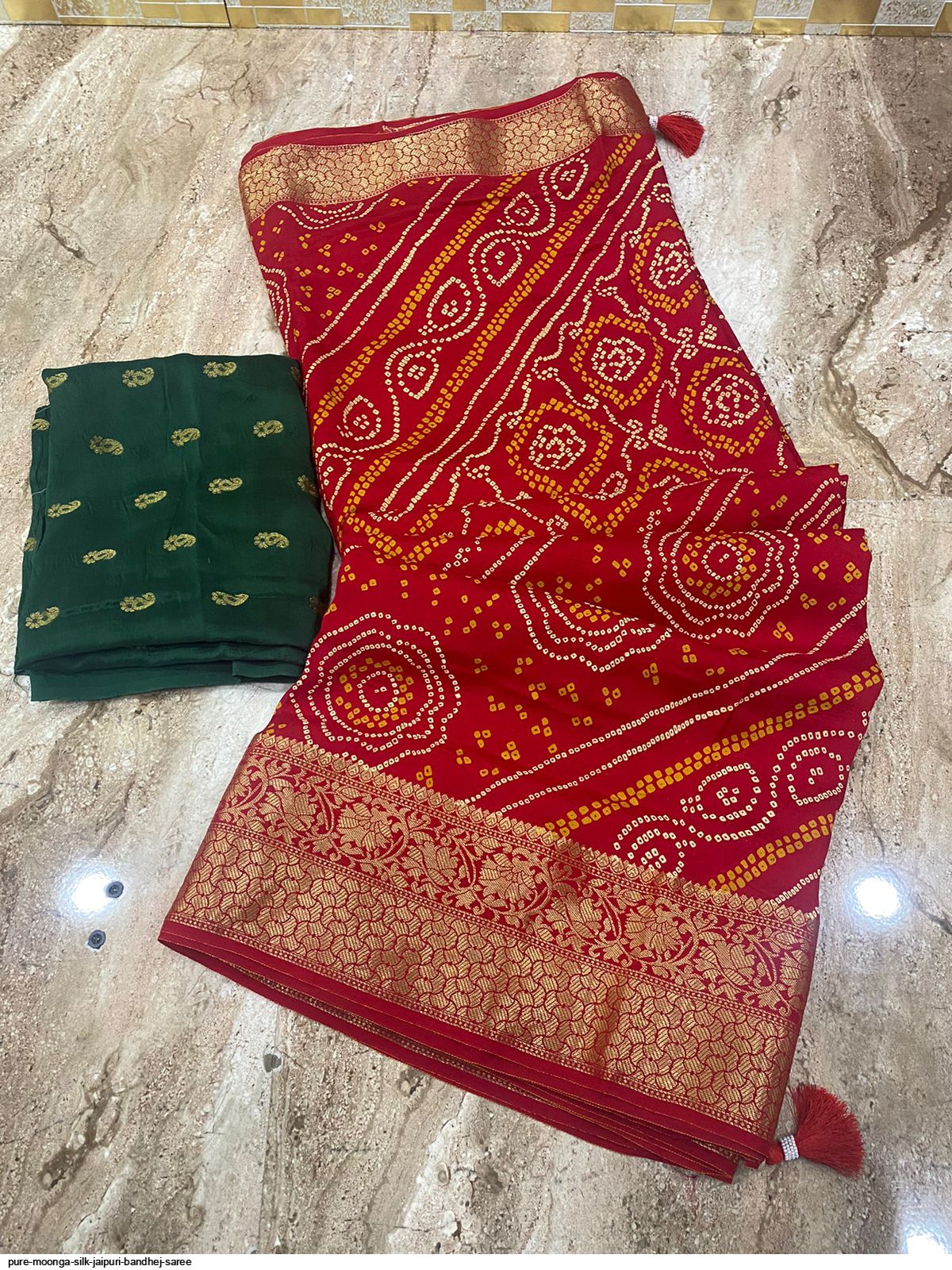 Buy Red Dola Silk Bandhani Pattern Saree With Unstitched Blouse Piece For  Women by Geroo Jaipur Online at Aza Fashions.