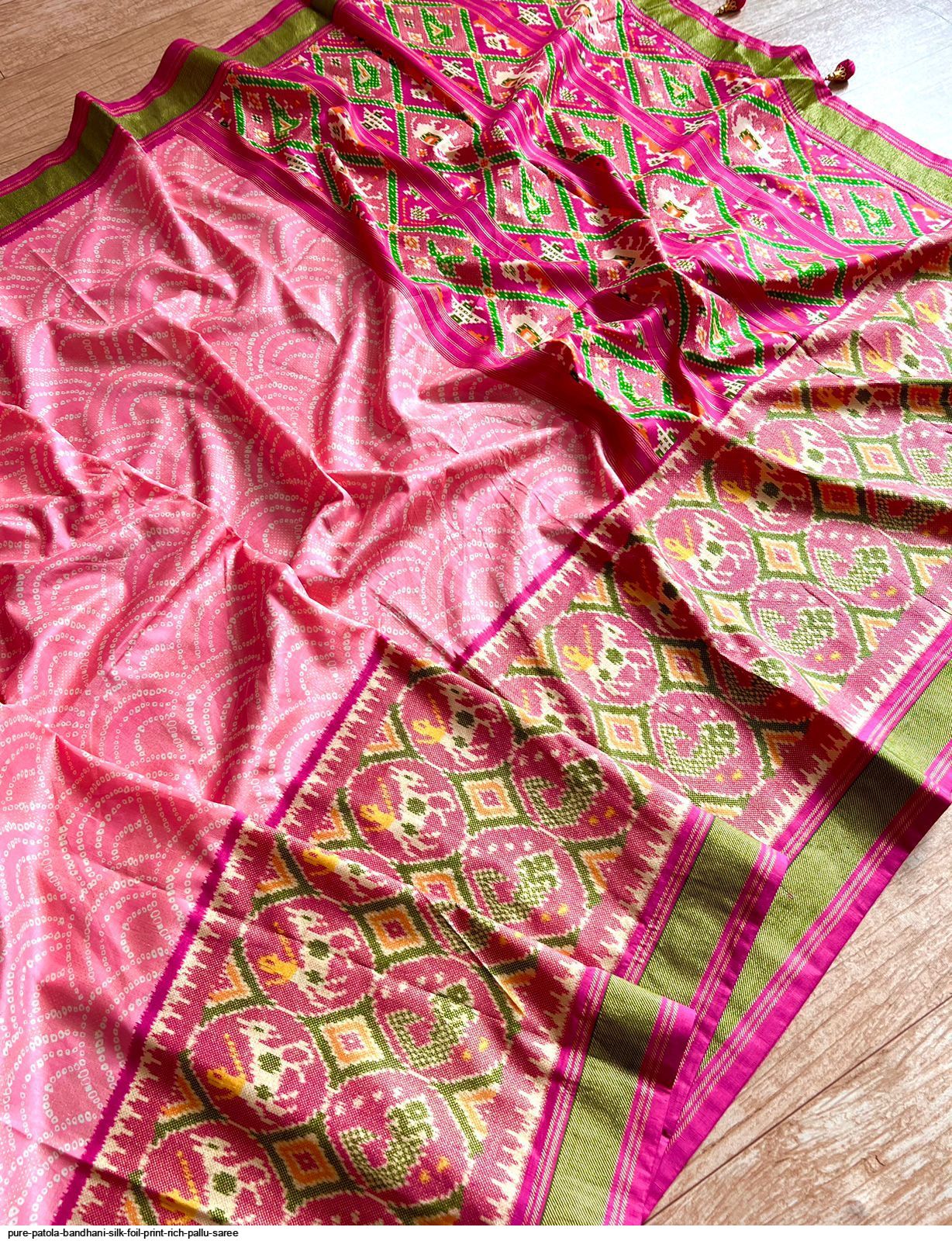 Pure Patola Bandhani Silk Foil Print Rich Pallu saree