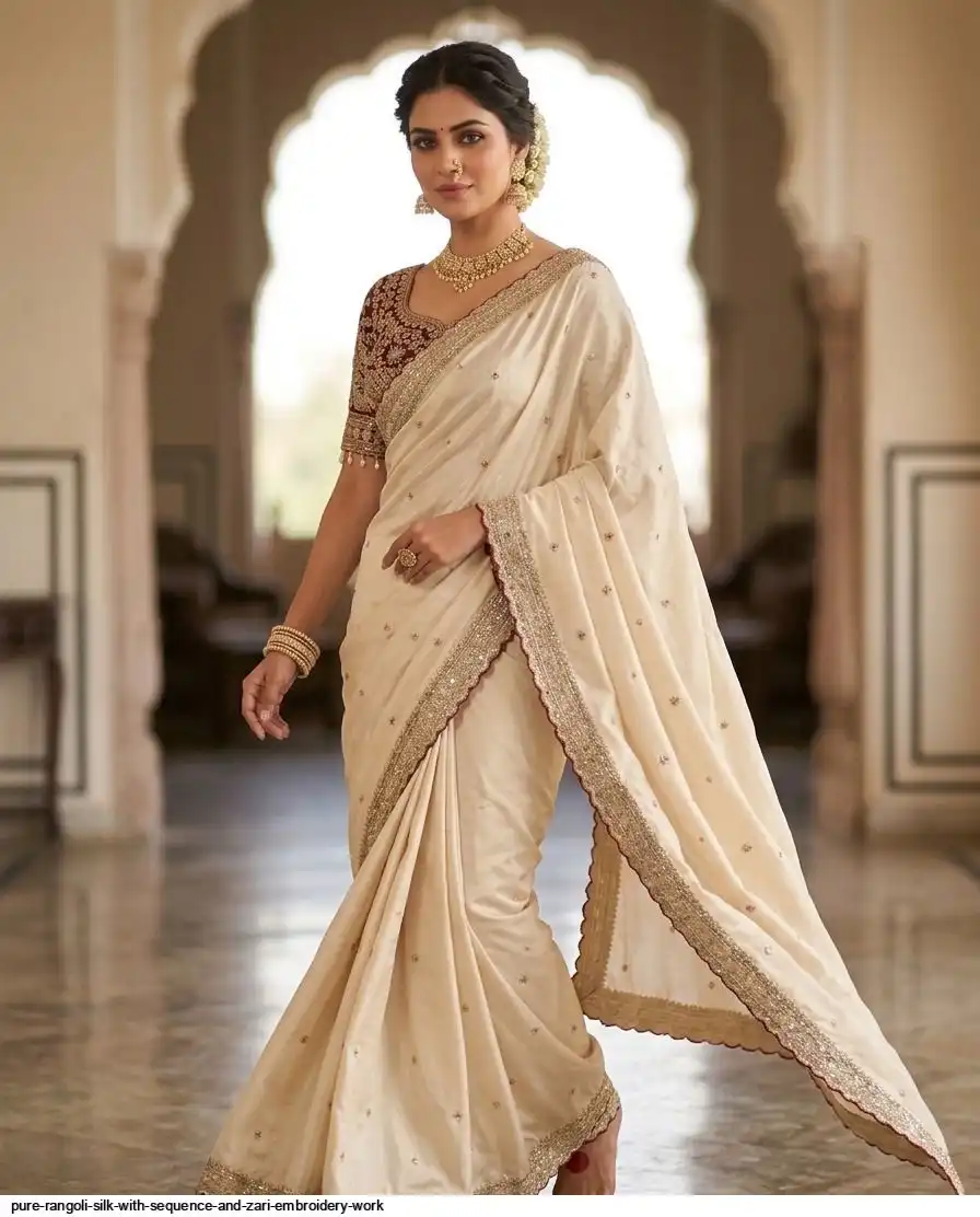 PURE RANGOLI SILK WITH SEQUENCE AND ZARI EMBROIDERY WORK B