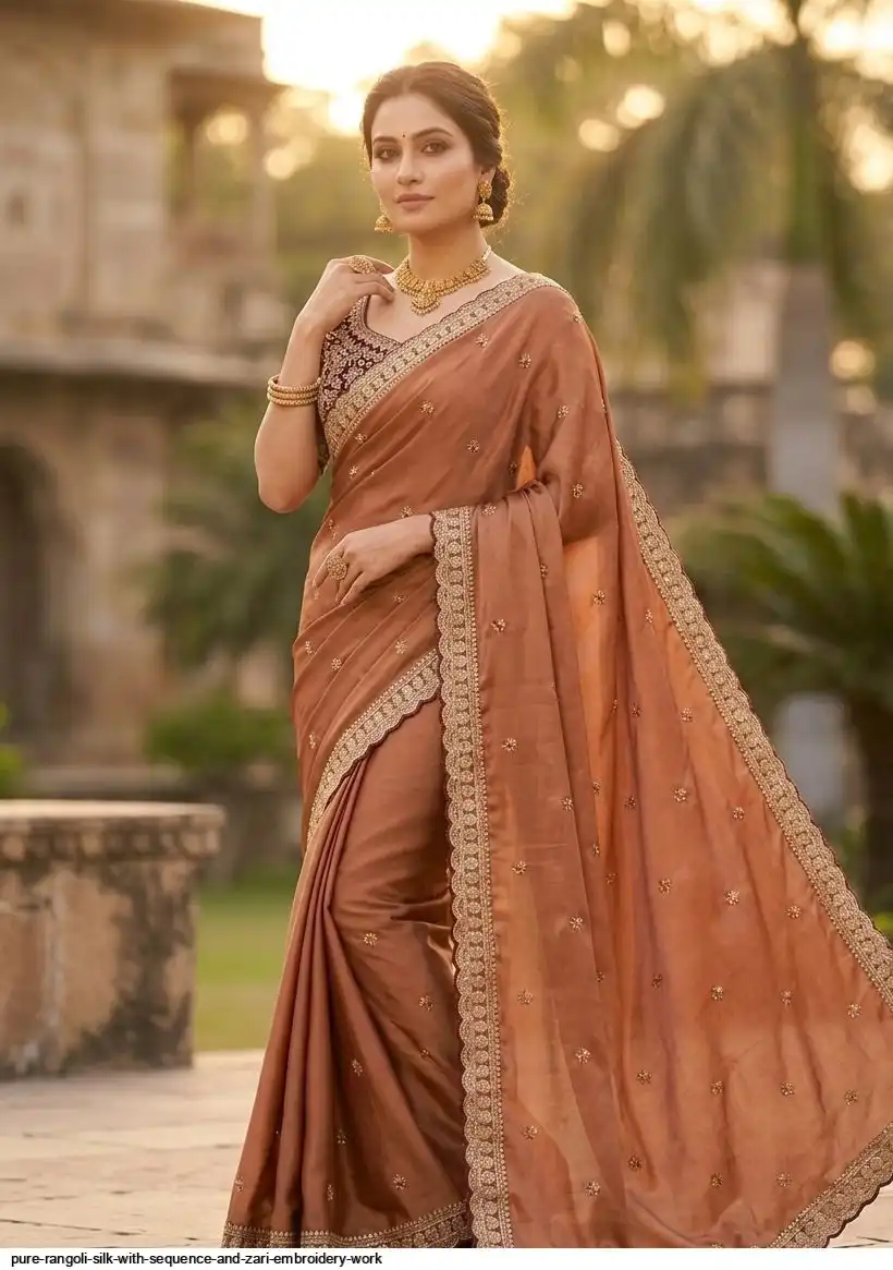 PURE RANGOLI SILK WITH SEQUENCE AND ZARI EMBROIDERY WORK C
