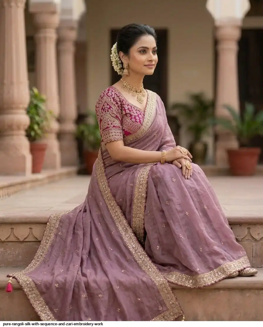 PURE RANGOLI SILK WITH SEQUENCE AND ZARI EMBROIDERY WORK D