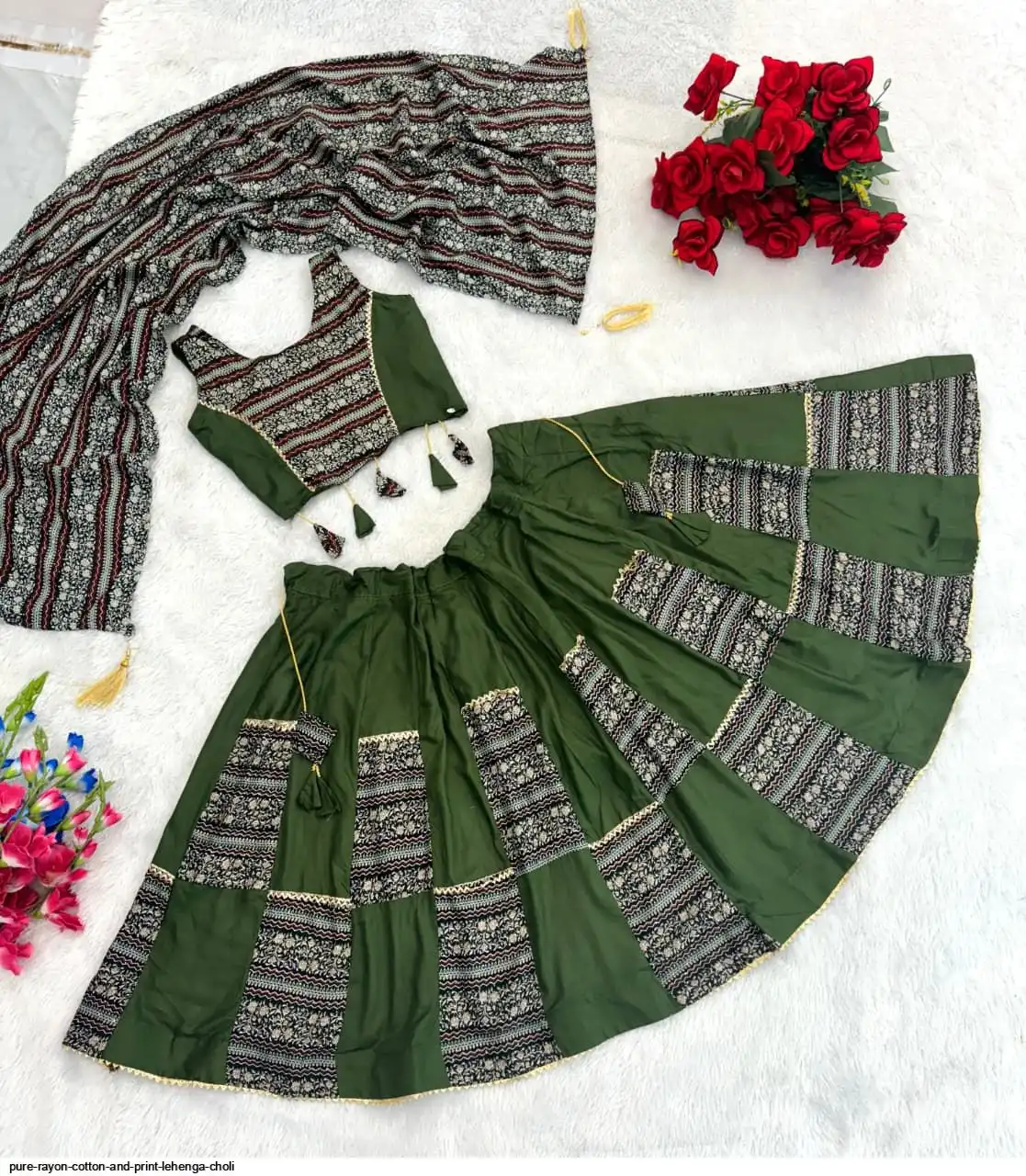 PURE RAYON COTTON AND PRINT LEHENGA CHOLI 3