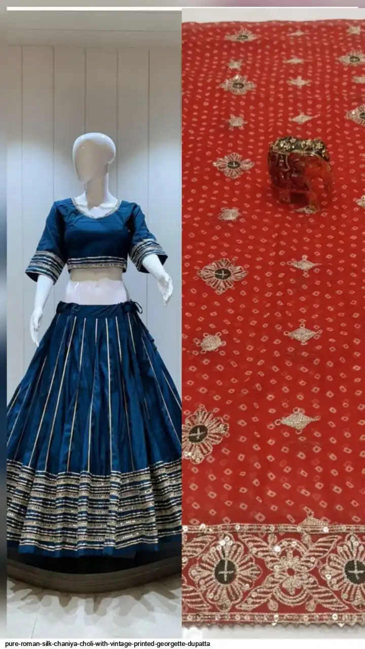 PURE ROMAN SILK CHANIYA CHOLI WITH VINTAGE PRINTED GEORGETTE DUPATTA 10