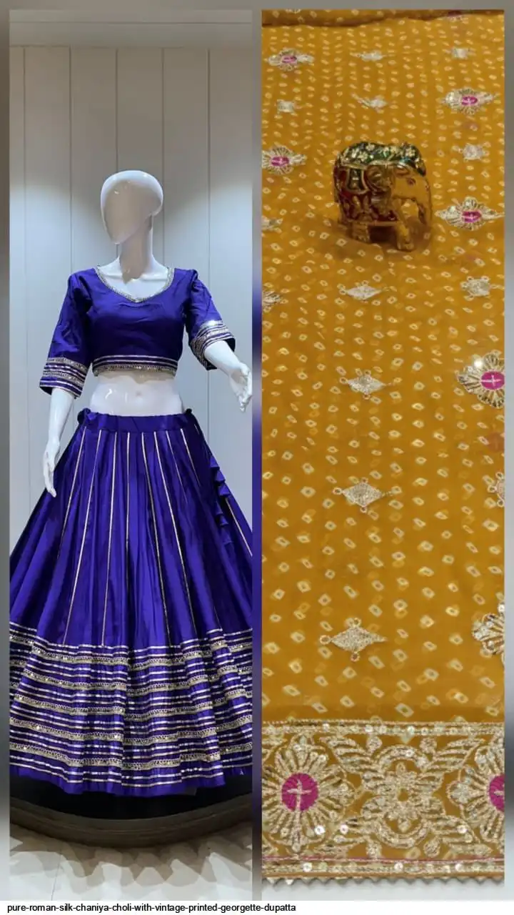 PURE ROMAN SILK CHANIYA CHOLI WITH VINTAGE PRINTED GEORGETTE DUPATTA 5
