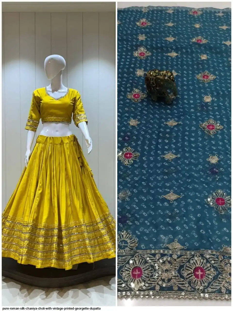 PURE ROMAN SILK CHANIYA CHOLI WITH VINTAGE PRINTED GEORGETTE DUPATTA 11