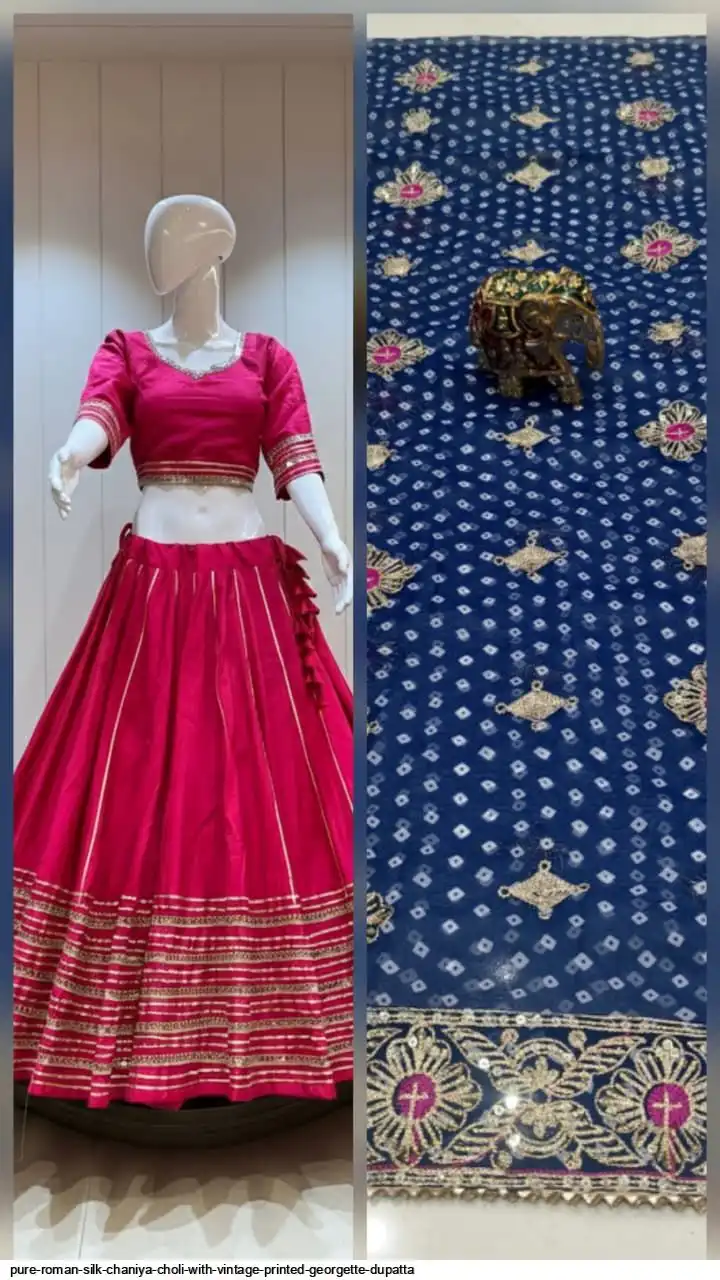 PURE ROMAN SILK CHANIYA CHOLI WITH VINTAGE PRINTED GEORGETTE DUPATTA 2