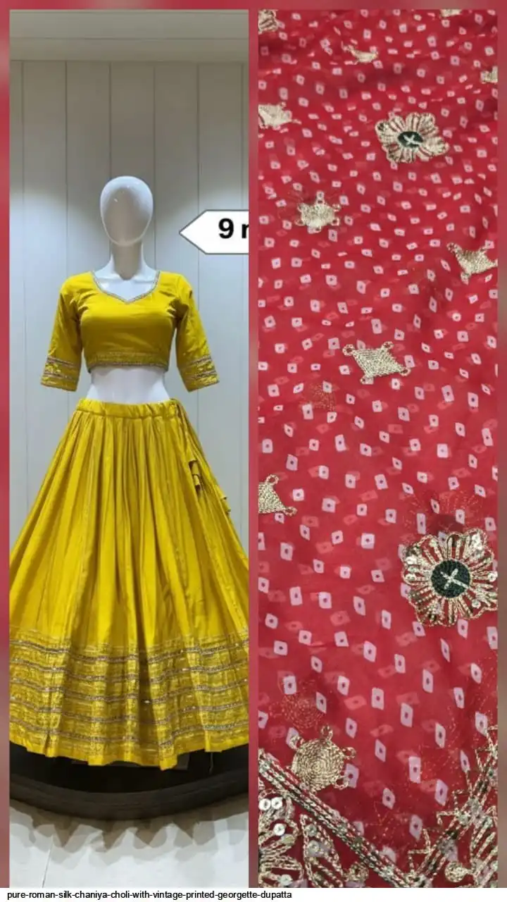 PURE ROMAN SILK CHANIYA CHOLI WITH VINTAGE PRINTED GEORGETTE DUPATTA 8
