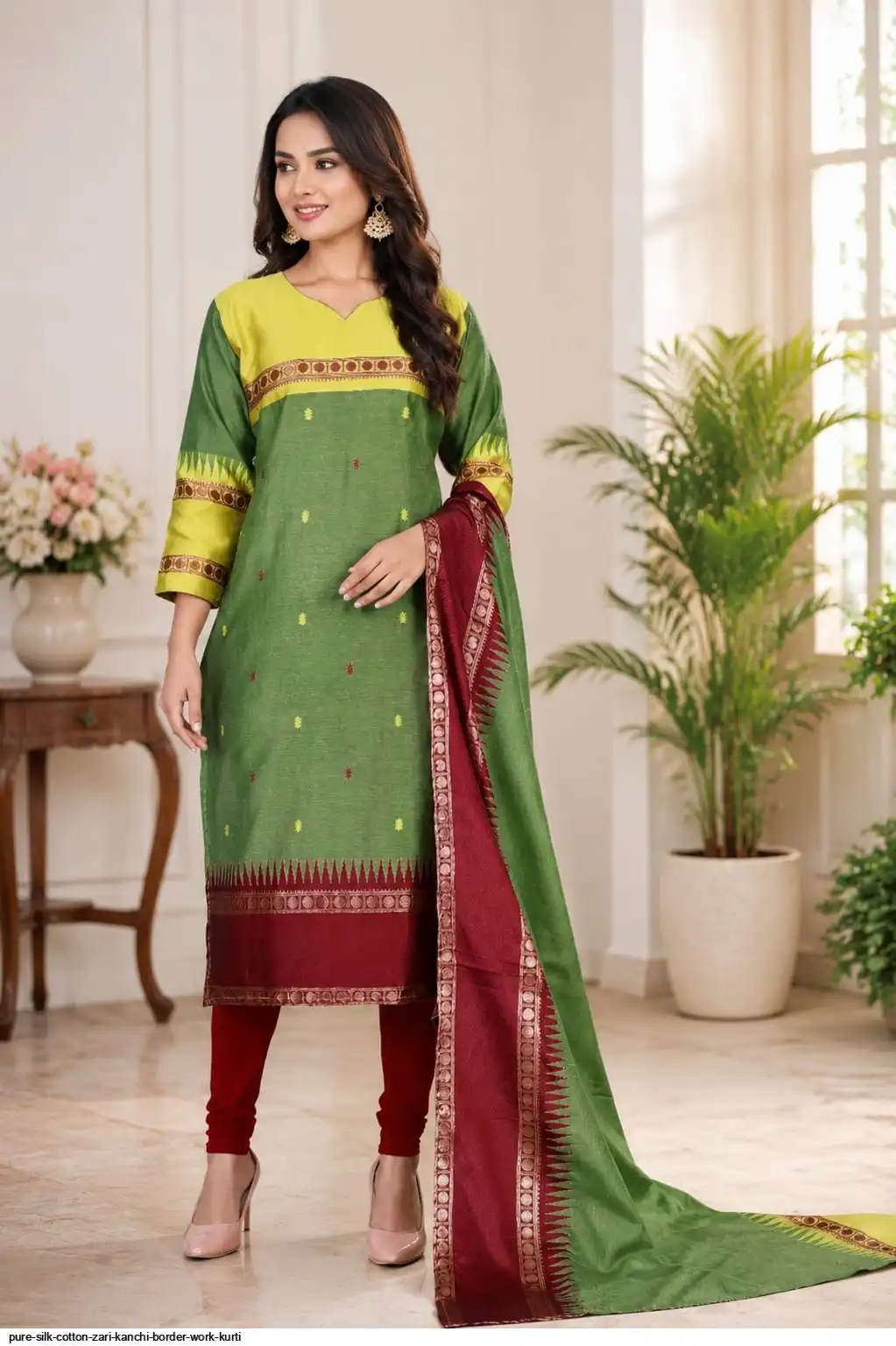 PURE SILK COTTON ZARI KANCHI BORDER WORK KURTI 1