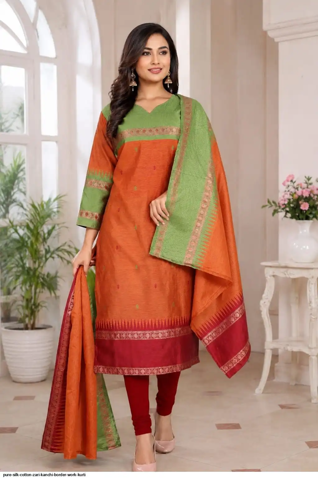 PURE SILK COTTON ZARI KANCHI BORDER WORK KURTI 2