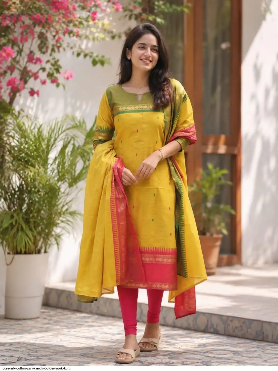 PURE SILK COTTON ZARI KANCHI BORDER WORK KURTI 3