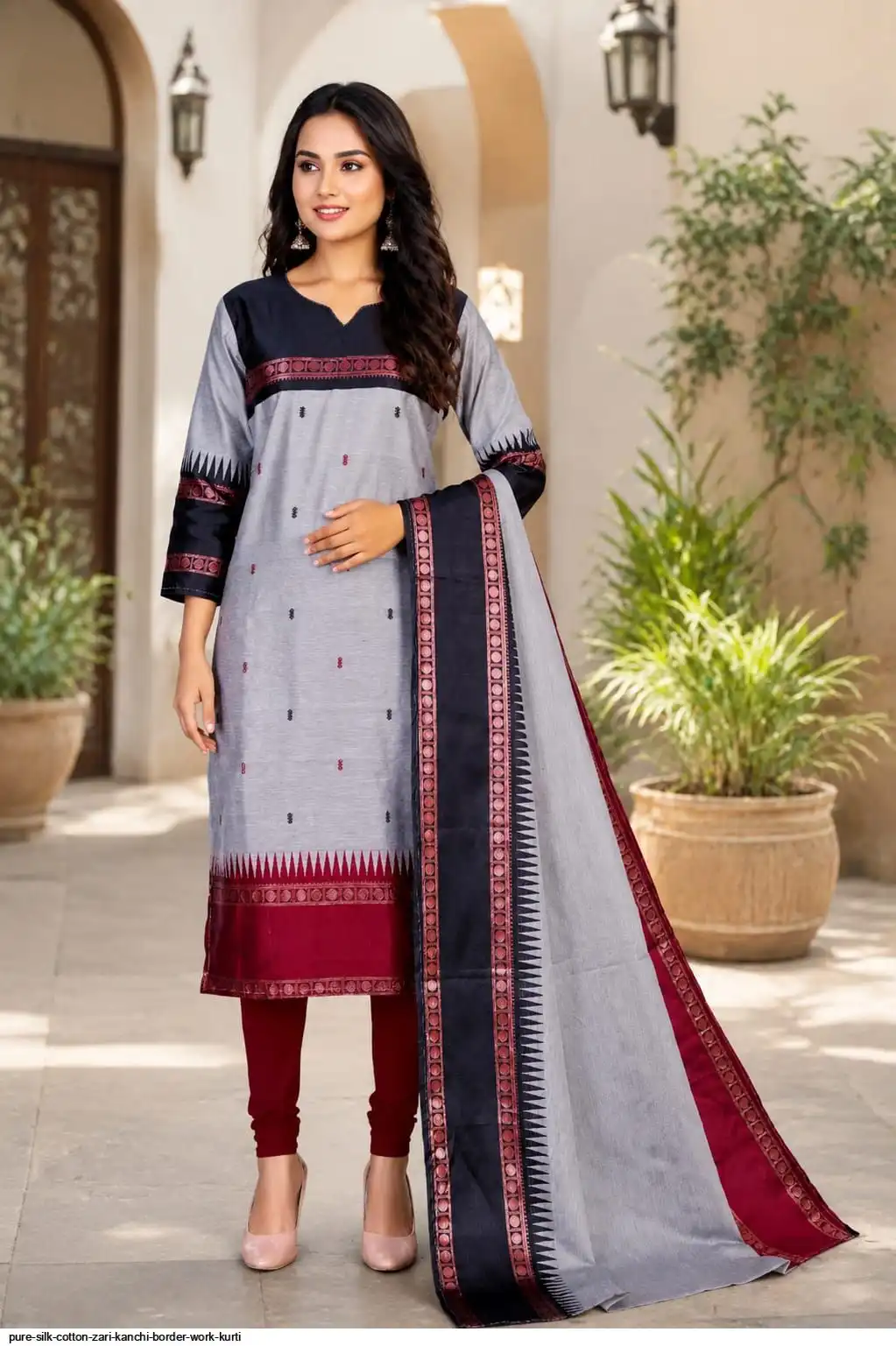 PURE SILK COTTON ZARI KANCHI BORDER WORK KURTI 4