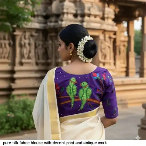 PURE SILK FABRIC BLOUSE WITH DECENT PRINT AND ANTIQUE WORK C