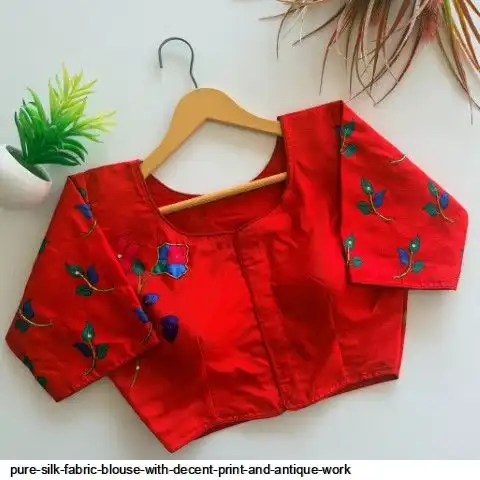 PURE SILK FABRIC BLOUSE WITH DECENT PRINT AND ANTIQUE WORK G