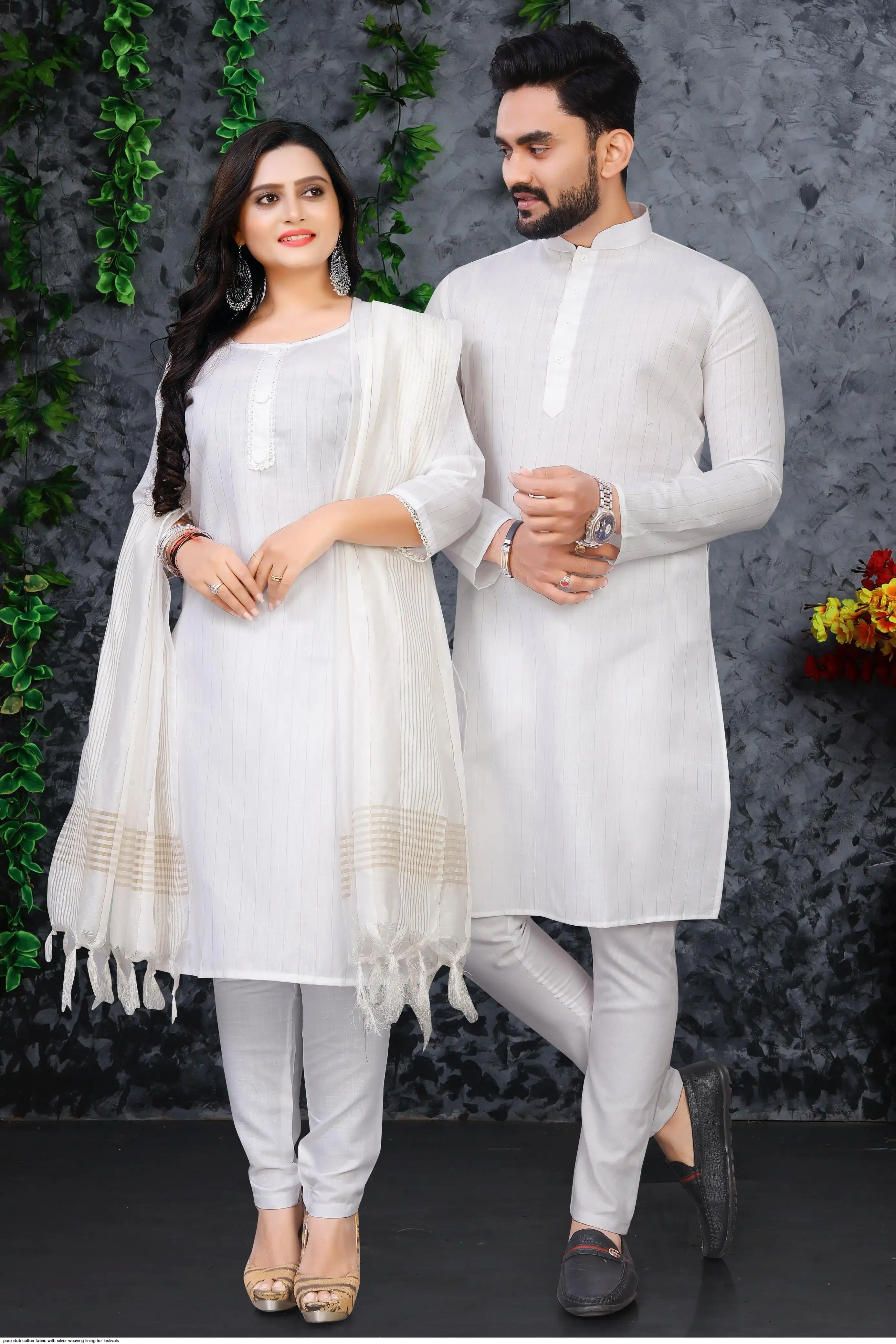 PURE SLUB COTTON FABRIC WITH SILVER WEAVING LINING FOR FESTIVALS 9