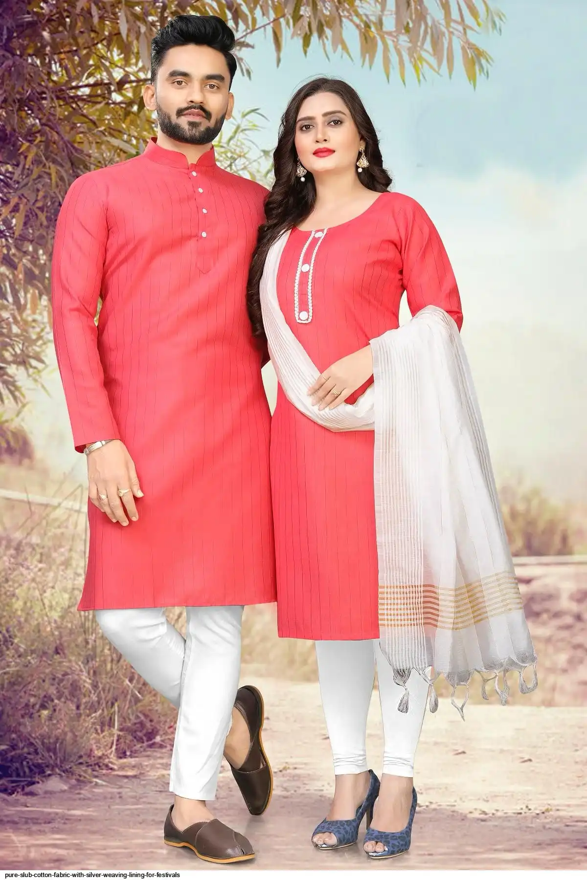 PURE SLUB COTTON FABRIC WITH SILVER WEAVING LINING FOR FESTIVALS 14