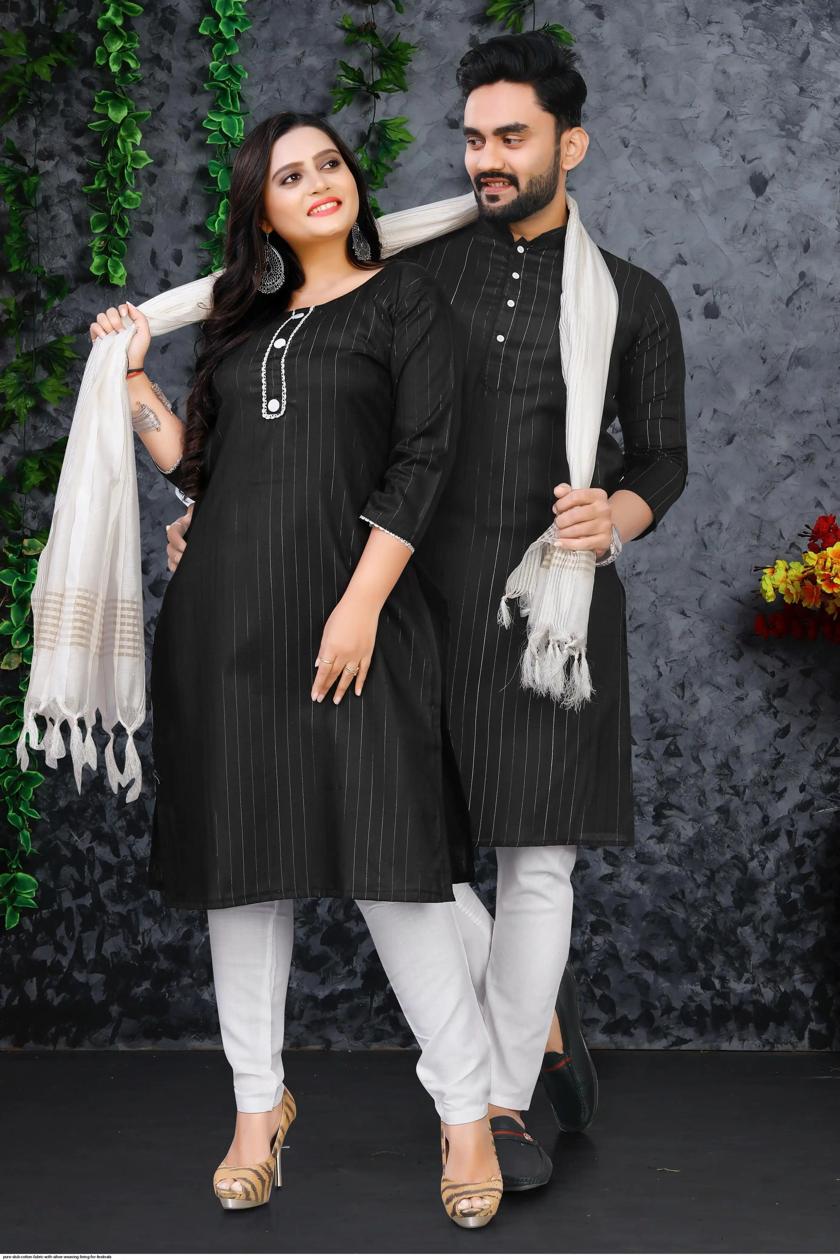 PURE SLUB COTTON FABRIC WITH SILVER WEAVING LINING FOR FESTIVALS 13