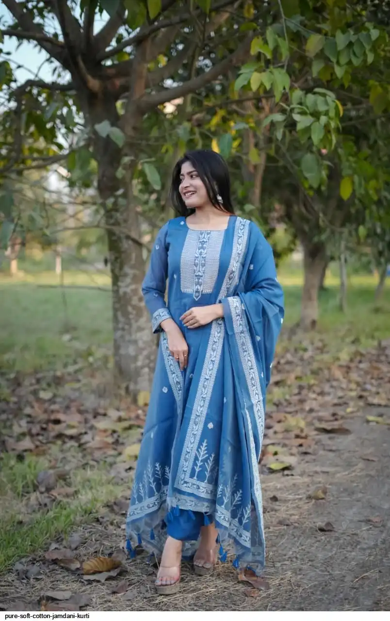 white christmas dresses Pure Ektara Cotton Jamdani Banarasi Dress Material – The Crafts Banaras main image 0