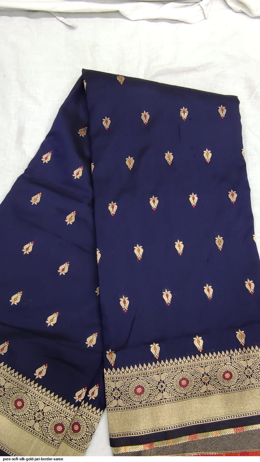 pure soft silk gold jari border saree