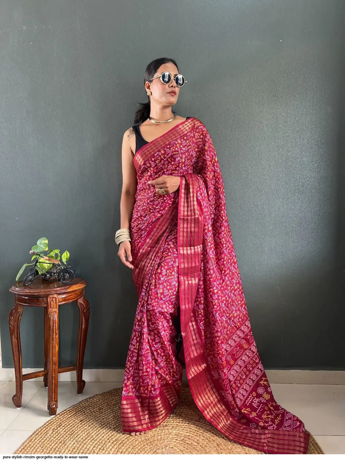 PURE STYLISH RIMZIM GEORGETTE READY TO WEAR SAREE