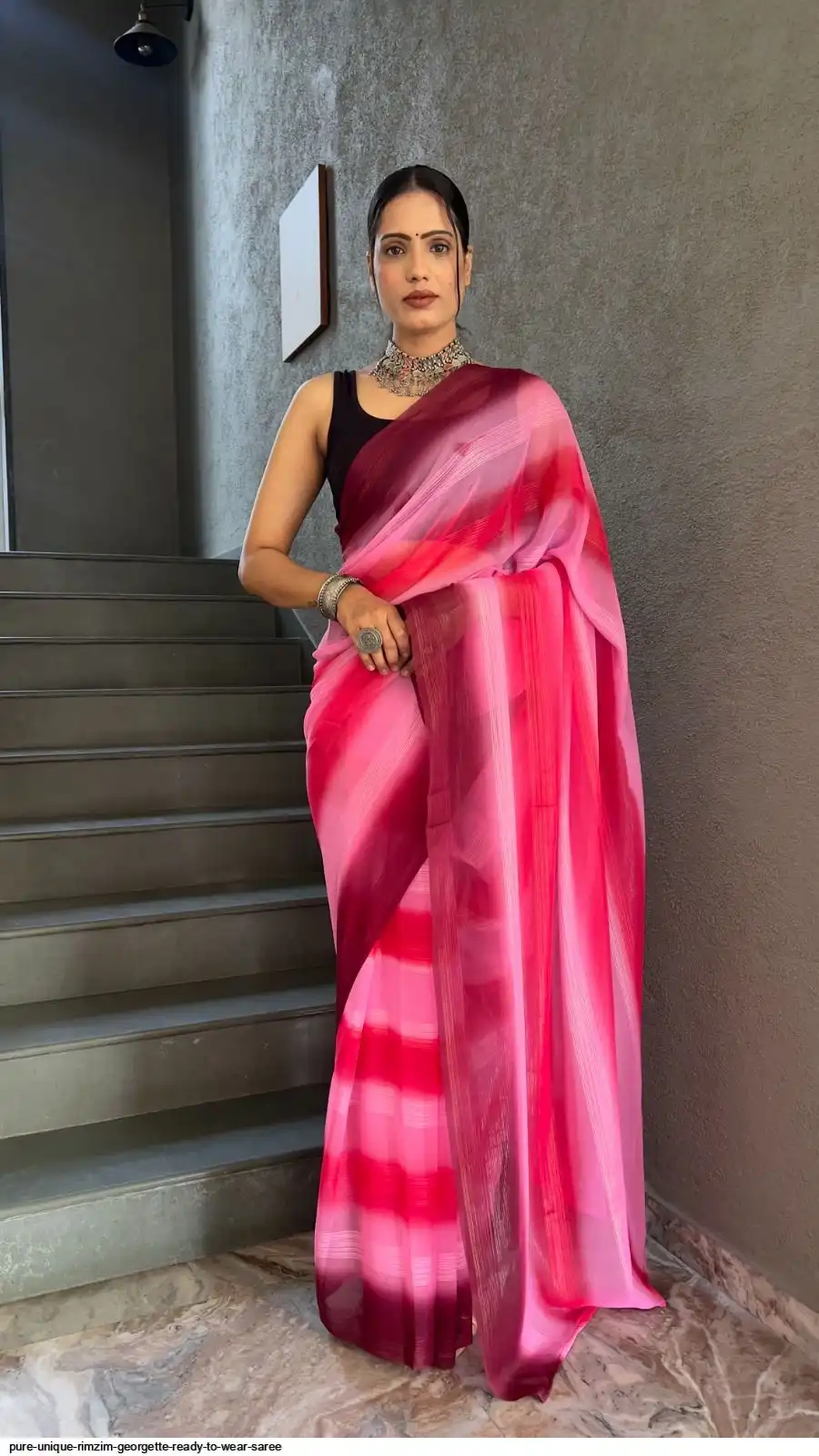 PURE UNIQUE RIMZIM GEORGETTE READY TO WEAR SAREE 1
