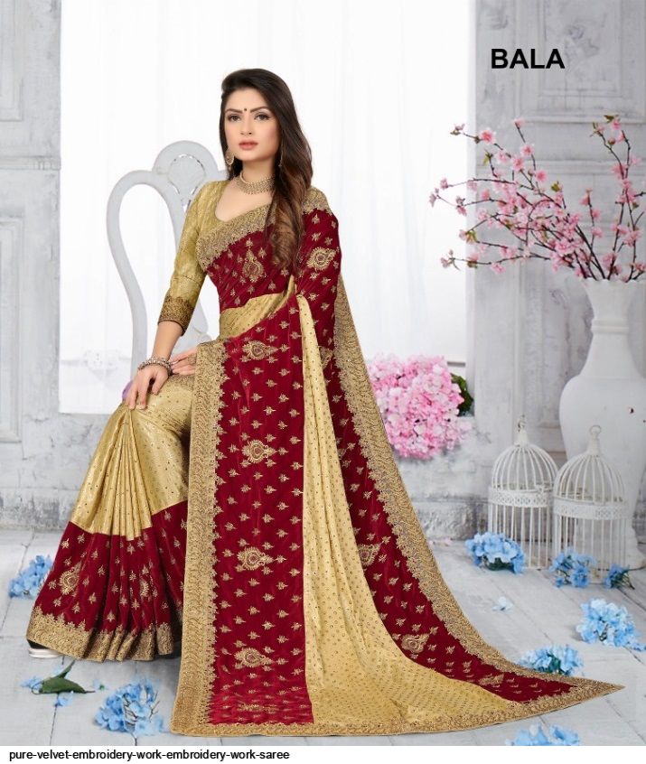 Pure Gazi Silk Wedding Wear Saree In Maroon In Embroidery & Handwork - Saree