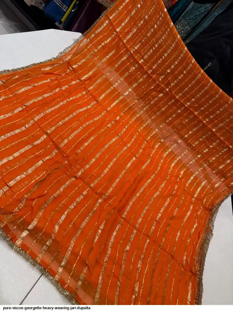 PURE VISCOS GEORGETTE HEAVY WEAVING JARI DUPATTA 8