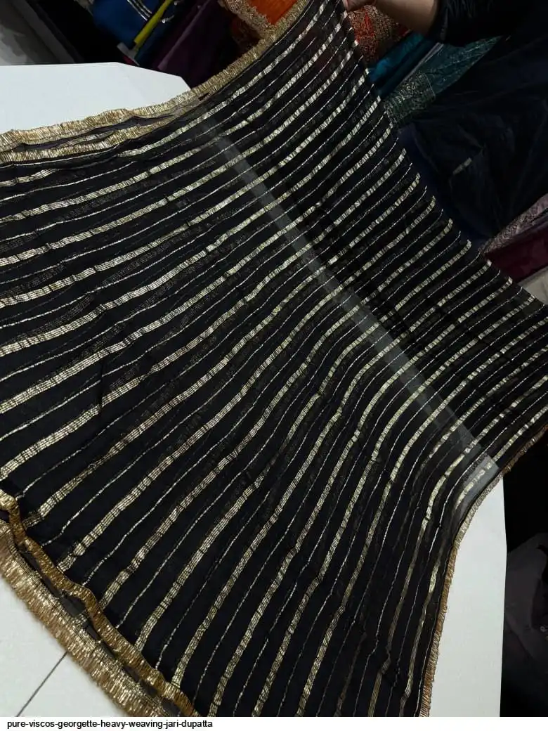 PURE VISCOS GEORGETTE HEAVY WEAVING JARI DUPATTA 12