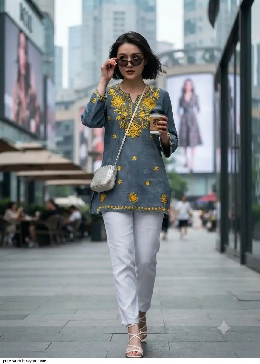 PURE WRINKLE RAYON TUNIC 4