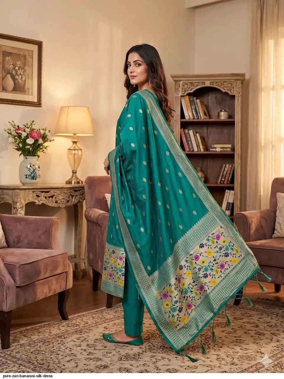 zari silk dress ANAMIKA vol 49 Vichitra Silk Zari work gown