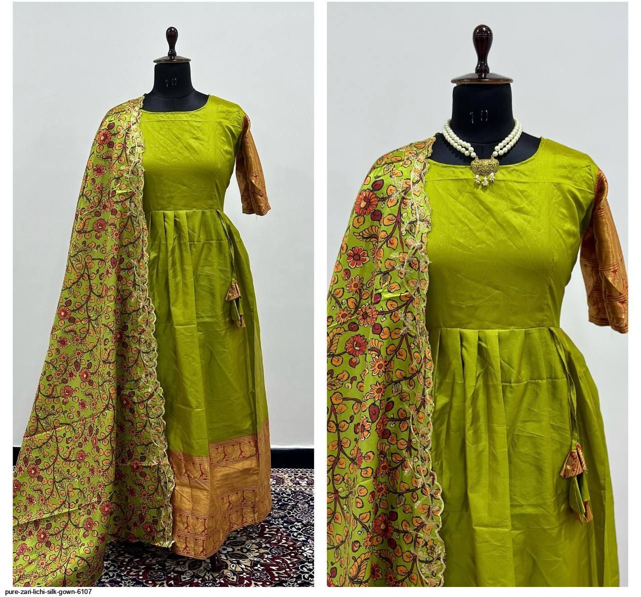 Pure Zari Lichi Silk gown 6107