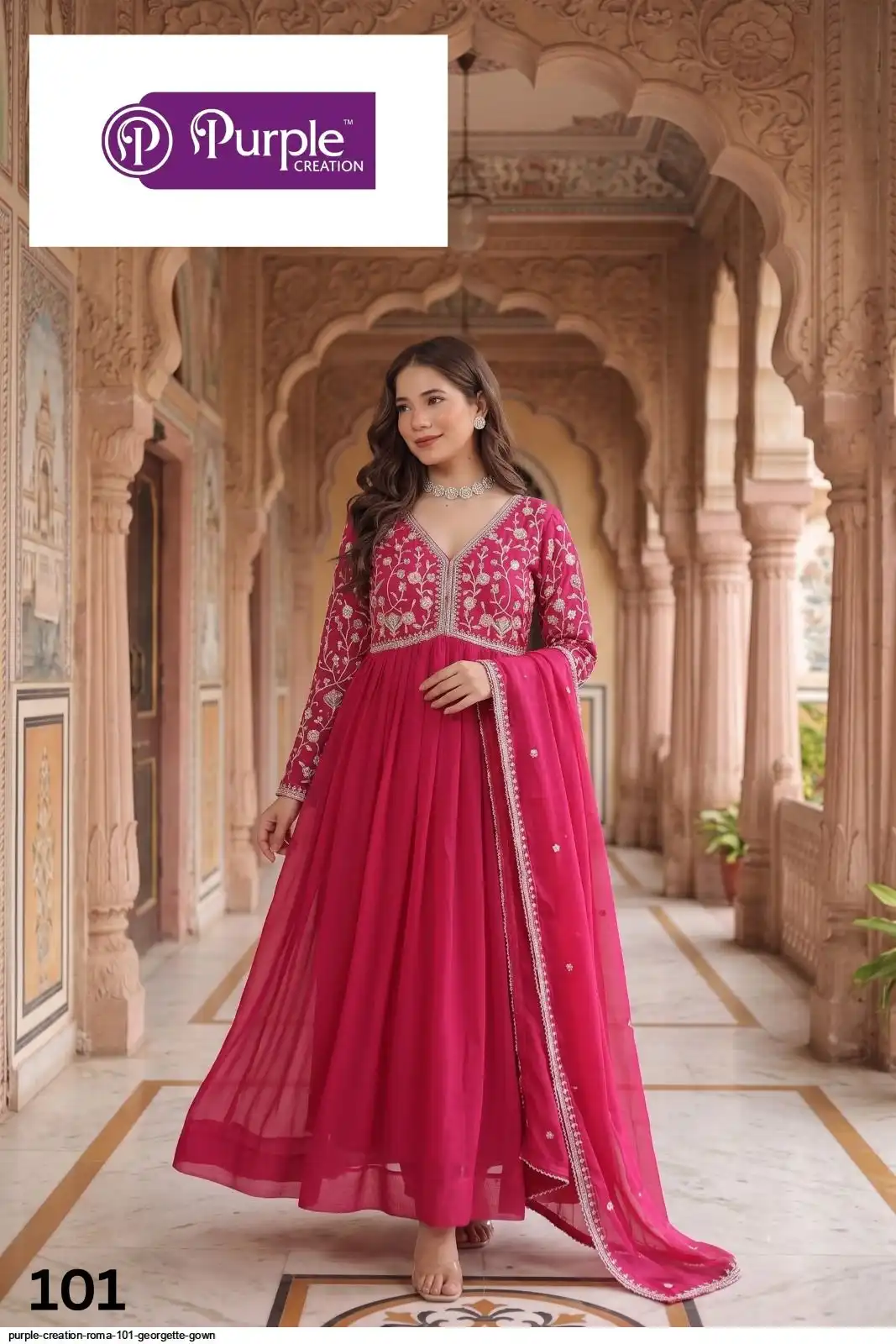 PURPLE CREATION ROMA 101 GEORGETTE GOWN 1