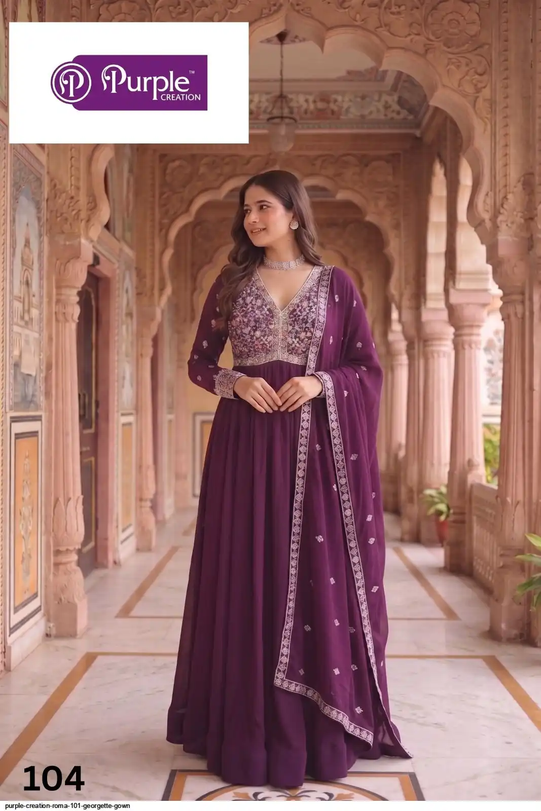 PURPLE CREATION ROMA 101 GEORGETTE GOWN 3