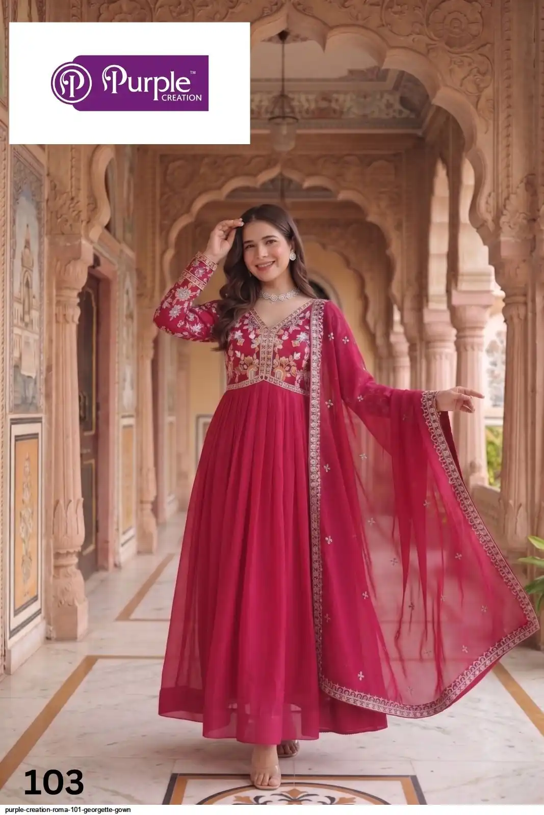 PURPLE CREATION ROMA 101 GEORGETTE GOWN 4