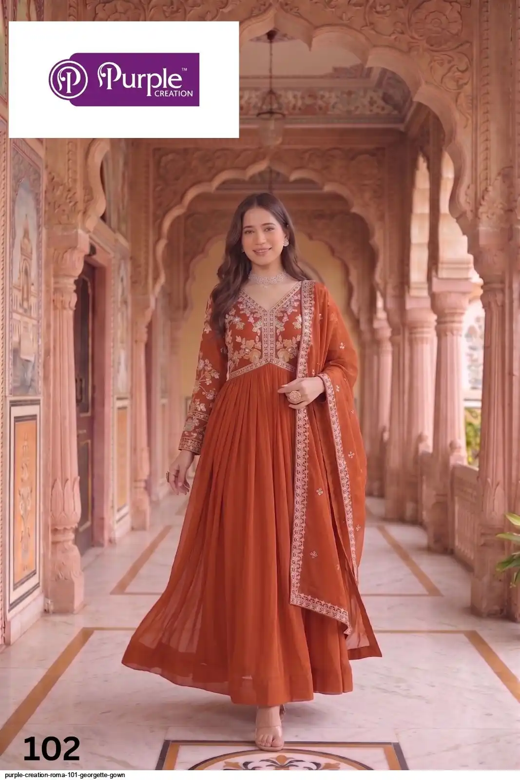 PURPLE CREATION ROMA 101 GEORGETTE GOWN 5