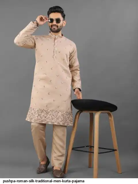 PUSHPA ROMAN SILK TRADITIONAL MEN KURTA PAJAMA A