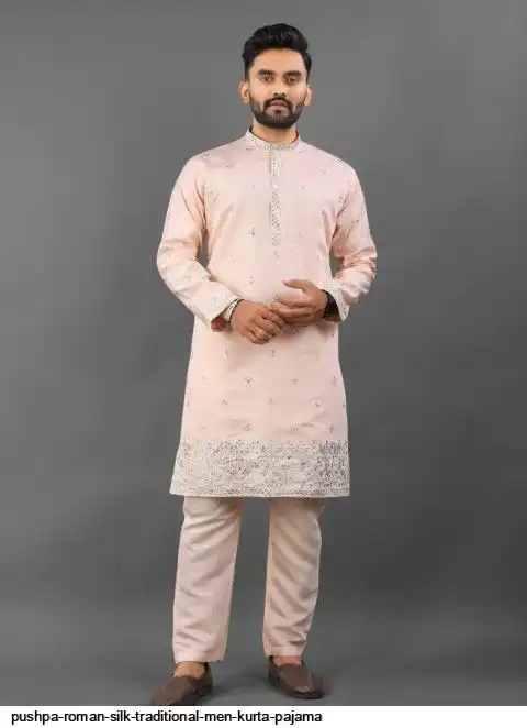 PUSHPA ROMAN SILK TRADITIONAL MEN KURTA PAJAMA B