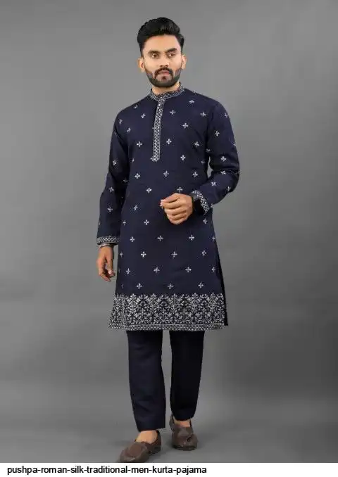 PUSHPA ROMAN SILK TRADITIONAL MEN KURTA PAJAMA D