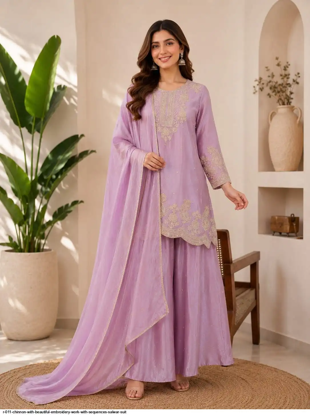 R 011 CHINNON WITH BEAUTIFUL EMBROIDERY WORK WITH SEQUENCES SALWAR SUIT B