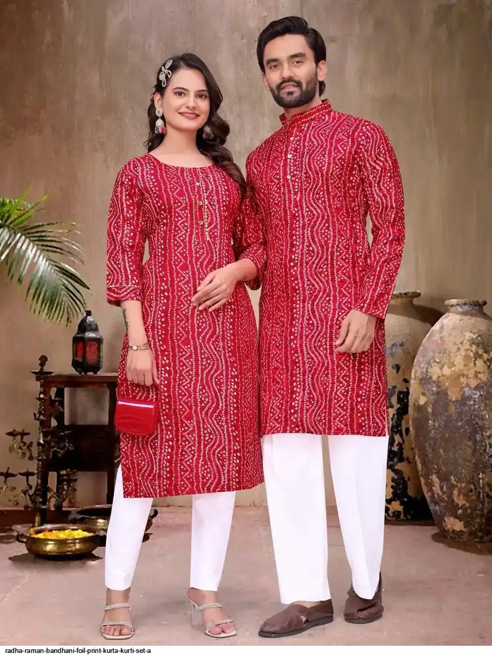 RADHA RAMAN BANDHANI FOIL PRINT KURTA KURTI SET A