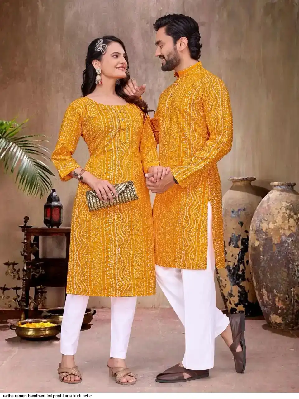 RADHA RAMAN BANDHANI FOIL PRINT KURTA KURTI SET C
