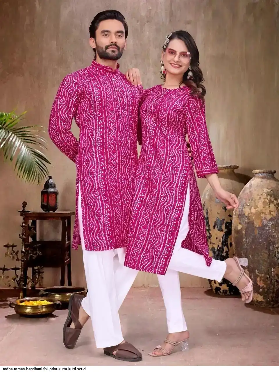 RADHA RAMAN BANDHANI FOIL PRINT KURTA KURTI SET D