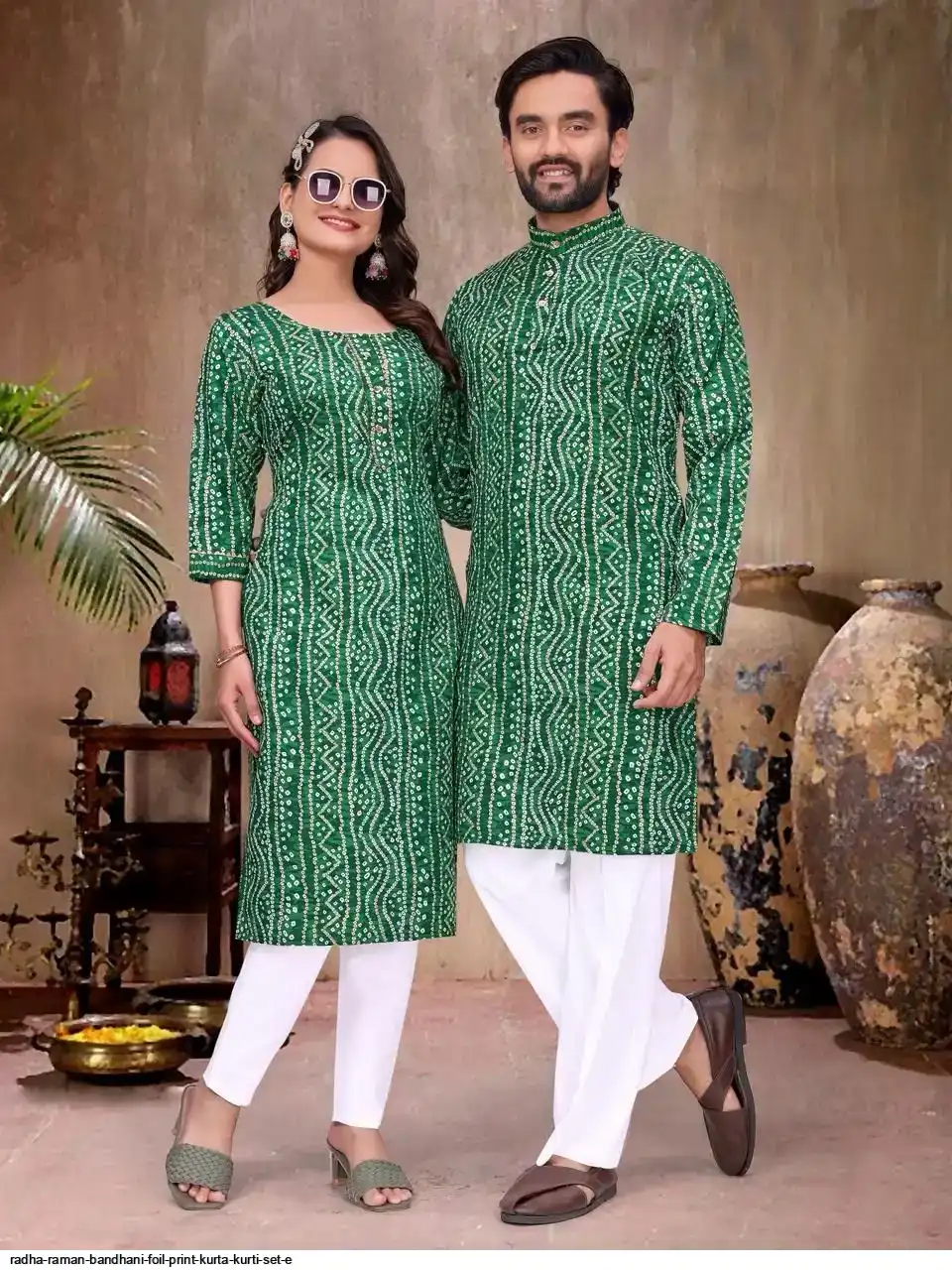 RADHA RAMAN BANDHANI FOIL PRINT KURTA KURTI SET E